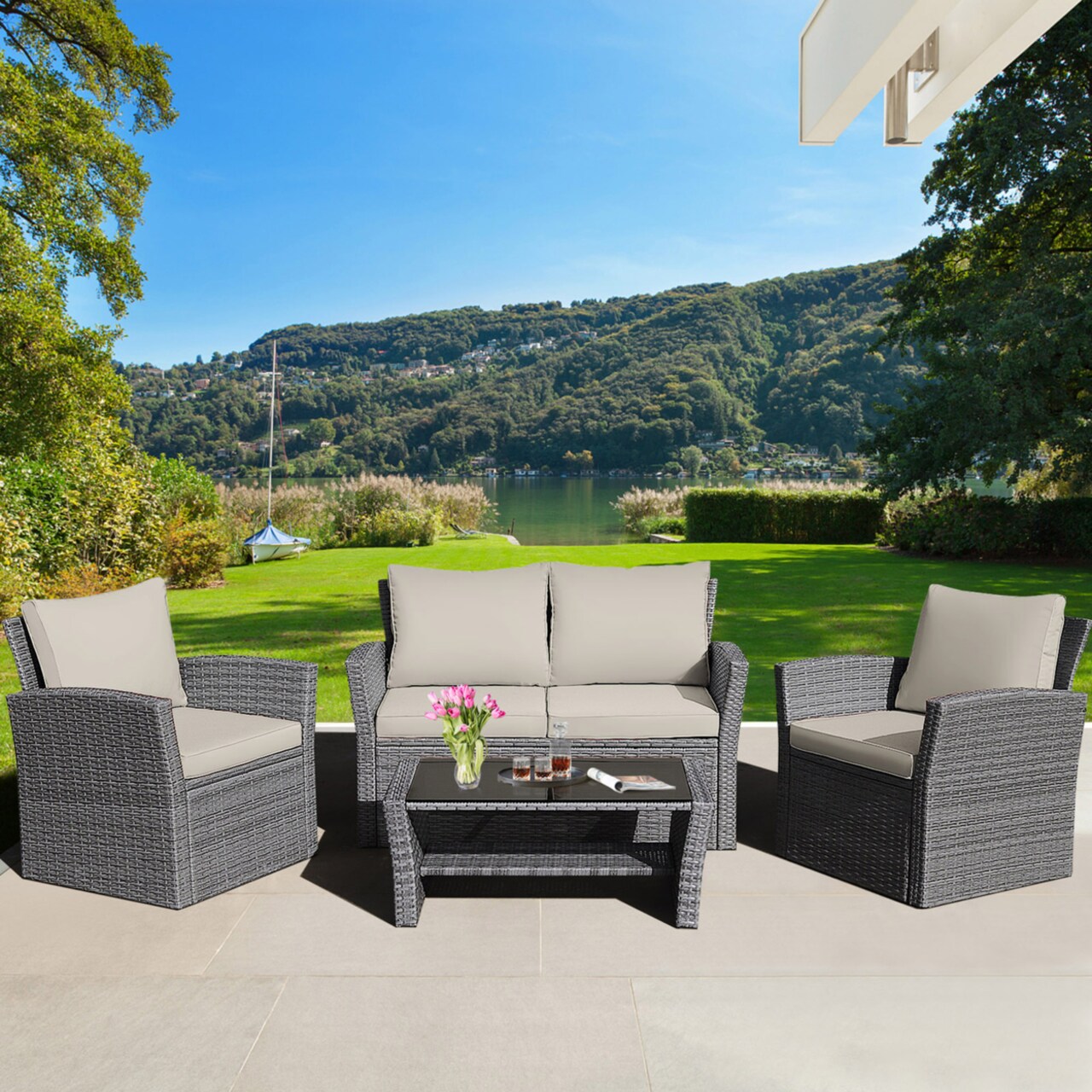 Gymax patio garden outdoor store 4pc rattan wicker furniture set